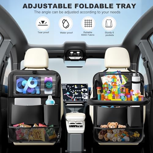 Car Backseat Organizer with Tablet Holder 6 Storage Pockets Organizer Black - Image 2