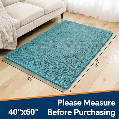 Chenille Bathroom Rug 40"x60" Aqua, Large Plush Bath Mat - Image 2