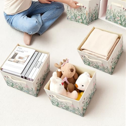 6 Pcs Wild Floral Cube Storage Bins 12.5 Inch Flower Storage Basket - Image 6