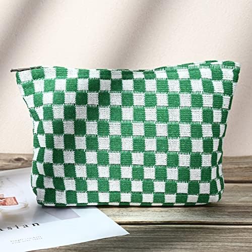 SOIDRAM 2 Pieces Makeup Bag Large Checkered Cosmetic Bag Capacity Canvas Mix - Image 6