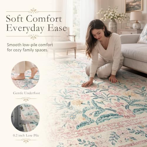 Wonnitar Floral Washable Runner Rug, Boho Non Slip Soft 8ft Long Carpet - Image 2