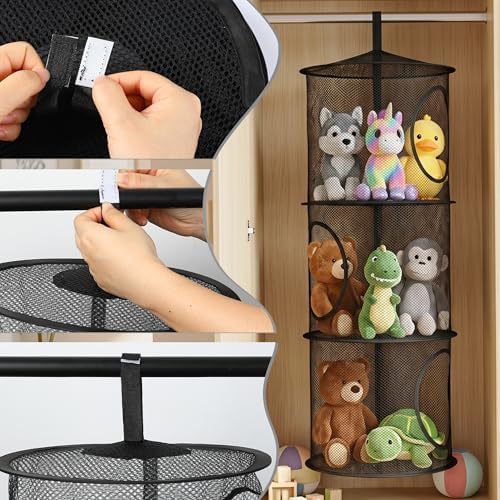 2Pcs Hanging Stuffed Animal Storage Hammock Net 3 Tiers - Image 4