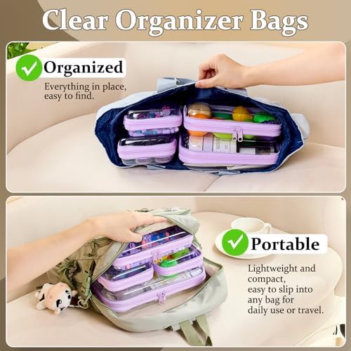 4 pcs Clear Zipper Pouches, Hard Shell Zipper Case, Toiletry Bag - Image 2