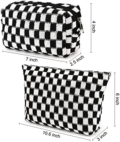 SOIDRAM 2 Pieces Black Makeup Bag Large Checkered Cosmetic Bag Capacity Canvas - Image 3