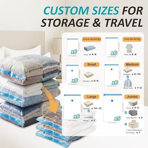 Vacuum Storage Bags with Hand Pump, Vacuum Seal Space Saver Bags, 35 Combo - Image 3