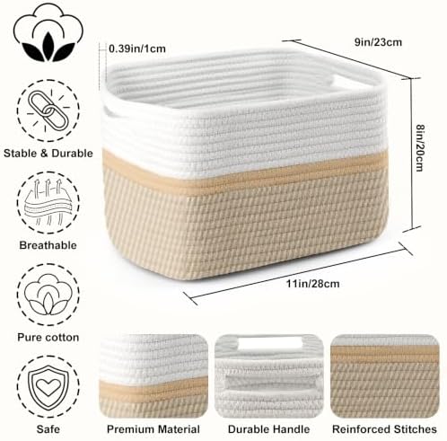 4 Pack Storage Baskets for Organizing, and Clothes, Cotton Rope Basket for - Image 2