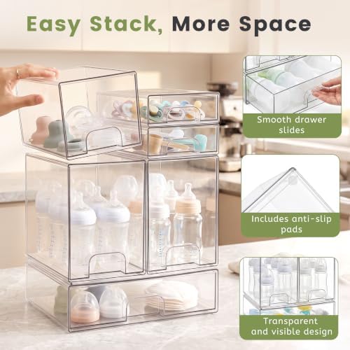 Baby Bottle Organizer, 6-Piece Clear Acrylic Stackable Storage Drawers - Image 5