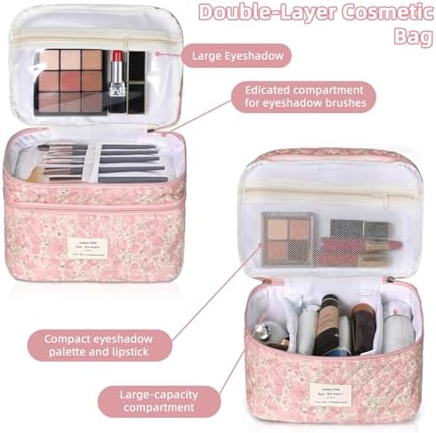 Gosect Makeup Bag, Portable Travel Make up Bag, Large Capacity Quilted Cosmetic - Image 5