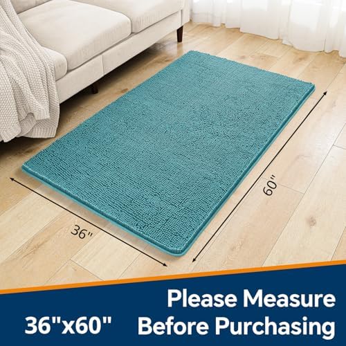 Chenille Bathroom Rug 36"x60" Aqua, Large Plush Bath Mat - Image 2