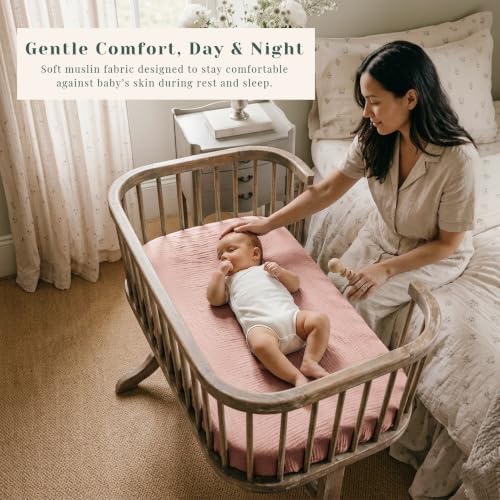 3 Pack Cotton Muslin Baby Bassinet Fitted Sheet - Image 2