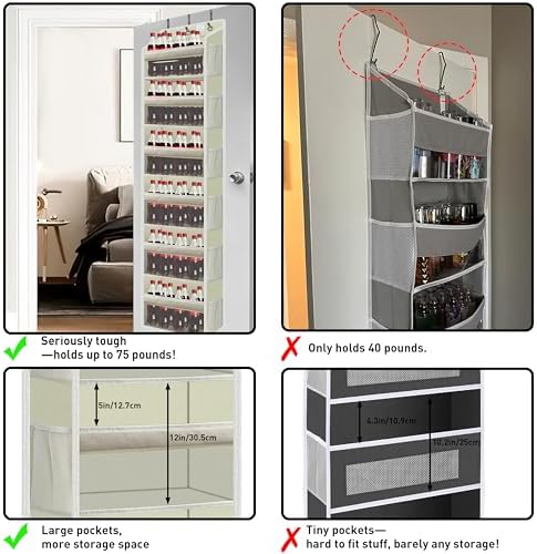 Over the Door Organizer Storage 6 Tier, 12 Large Capacity Side Pockets - Image 6