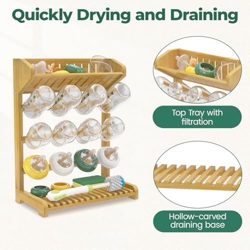 EsLuker.ly Baby Bottle Drying Rack Bamboo Vertical Dryer Holder - Image 3