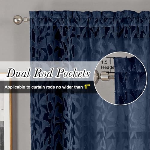 Lecloud Leia Jacquard Textured Navy Blue Sheer Valances - Image 3