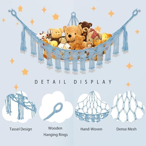 CERETIA Stuffed Animal Hammock Corner Plushie Net Storage, 2 Pack Baby Blue - Image 6