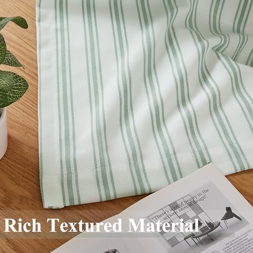 ZJDECOR Short Cotton Blend Green White Striped Blackout Curtains 63 Inch - Image 6