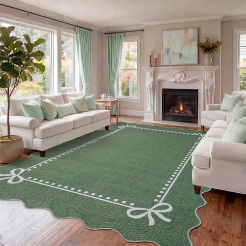Garvee Scalloped Bow Rug for Living Room Washable Solid Green 6x9 Area Rugs - Image 5