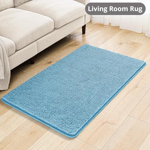 Chenille Bathroom Rug 30"x50" Sky Blue, Large Plush Bath Mat - Image 7