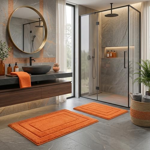 GRANNY SAYS Orange Bathroom Rugs Set 2 Piece, Soft Microfiber Bath Mats - Image 5