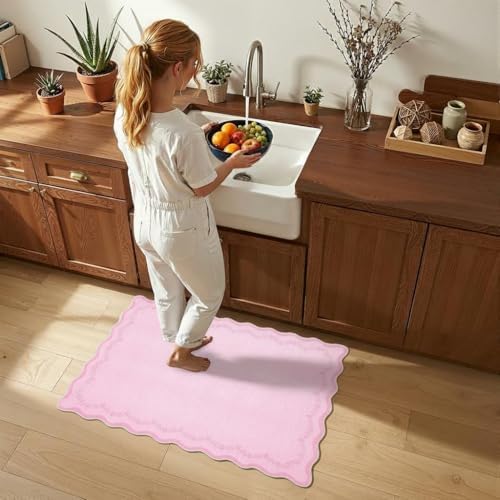 GarveeHome Scalloped Entryway Rug 2x3 Pink Washable Front Door Entry Rug - Image 2