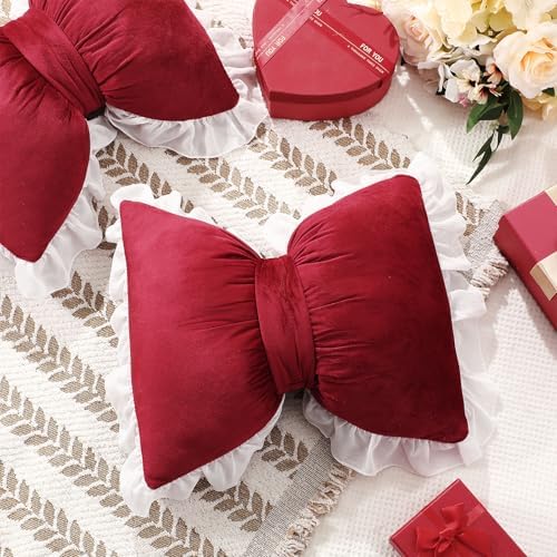 Yousoontic 2 Pcs Bow Throw Pillows 15.7x12.6 in, Waffle Weave Fabric - Image 3