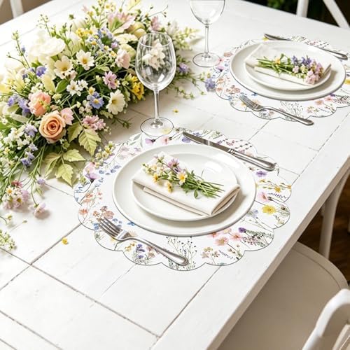 G.R.I Floral Paper Placemats 50 Pcs 13.5" Wildflower Round Disposable - Image 3