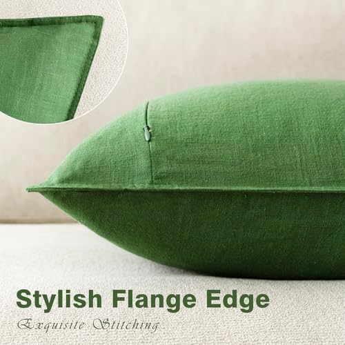 Foindtower Linen Solid Decorative Throw Pillow Covers 22x22 Forest Green - Image 3