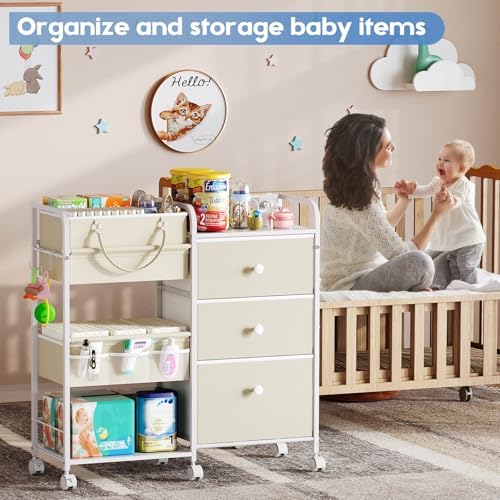 Cidaziya 2In1 Baby Diaper Caddy Organizers and Storage, 3 Tier Rolling Cart - Image 3