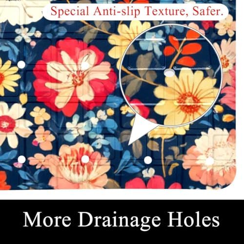 Bathtub Mat Non Slip 26.8x15.1In, Colorful Flower Bath Mat - Image 2