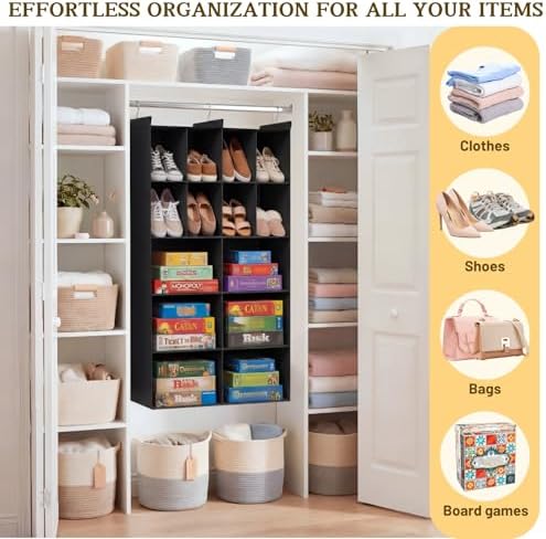 5 Tier Hanging Closet Organizer, 14 Compartments Dual Row Storage - Image 6
