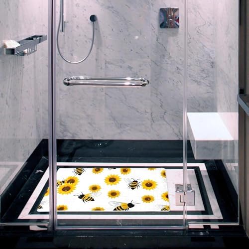Shower Mat Non Slip 26.8 x 15.1 Inches, Bee Sunflower Bathtub Mat Shower Stall - Image 6