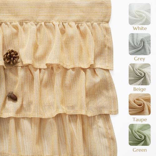jinchan Ruffled Valance Curtain 18 Inch Farmhouse Sheer 1 Panel Taupe - Image 5