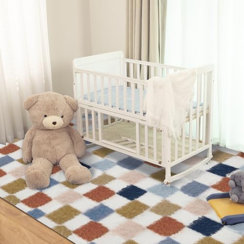 Super Soft Rug for Bedroom, 5x7 Ft Rainbow Area Rug Classic Checkered Shaggy - Image 4