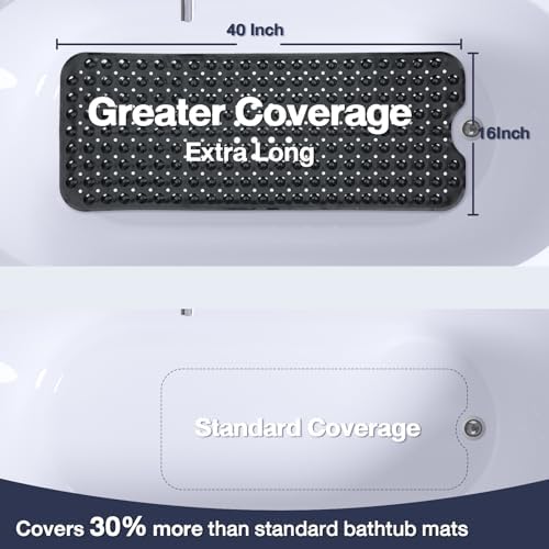 Extra Long Bathtub Mat Non Slip Bath Mat Black 40"x16" Full Size - Image 2