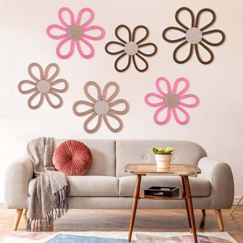 Barydat 6 Pcs Boho Nursery Decor Daisy Flower Woven Macrame Wall Hanging 3 Size by home