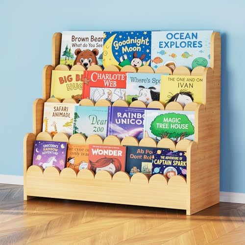 SpaceAid 4-Tier Scalloped Bookshelf, Montessori Bookcase by SpaceAid
