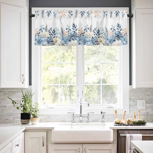 Vandarllin Blue Christmas Poinsettia Kitchen Curtains and Valances Set - Image 2