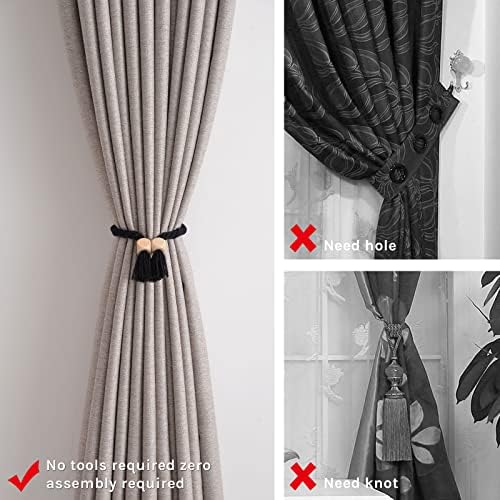 NICEEC 2 Pack Wooden Cube Magnetic Curtain Tiebacks Boho Home Decor Drape Tie - Image 3