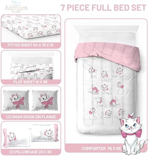 Disney Aristocats Marie Full Comforter Set 7 Piece Kids Bedding - Image 4