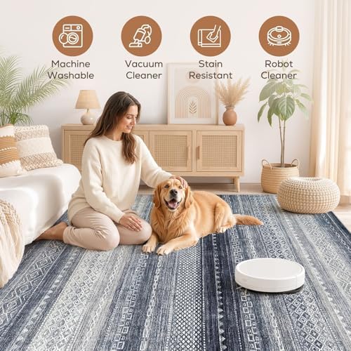 6x8 Area Rugs Living Room: Washable Boho Large Neutral Soft Rug Modern Stain - Image 3