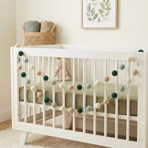 Boho Pom-Pom Felt Garland Sage Green - Image 4