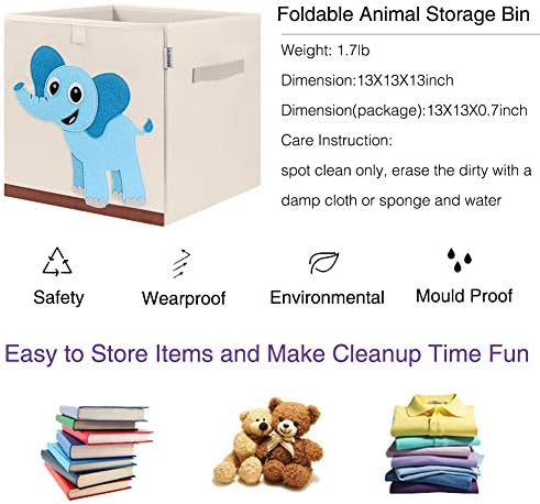 13 Inch Animal Cube Storage Bins, Foldable Fabric Kids Toy Box & Toy Chest - Image 3