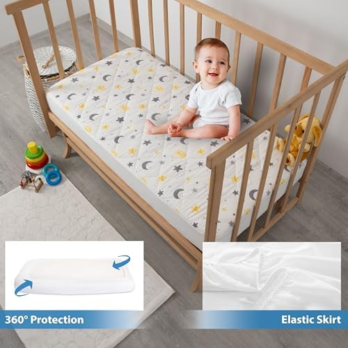 Waterproof Crib Mattress Protector Sheets, %100 Cotton Fabric, Absorbent - Image 3
