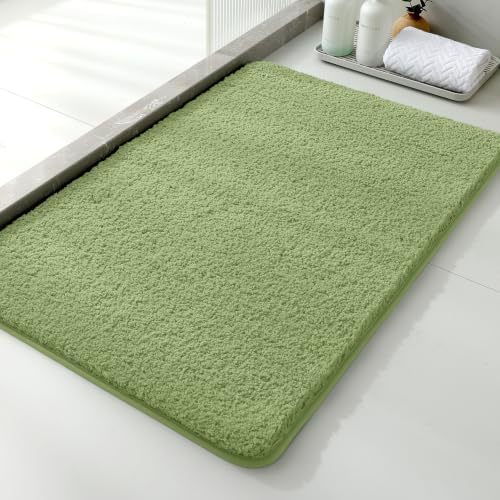 Polyester Bathroom Rug 24"x36" Olive Green, Non-Slip Soft Bath Mat by Kildoss