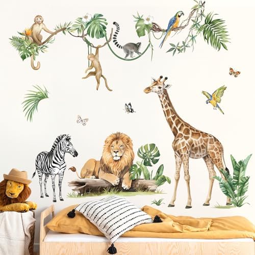 decalmile Jungle Animal Tropical Leaves Safari Wall Decals Stickers by decalmile