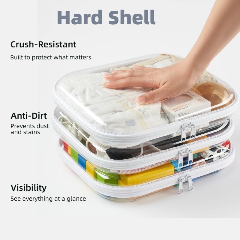3 Pcs Large Clear Hard Shell Zipper Case, 1.3mm Heavy Duty Plastic File Box - Image 5