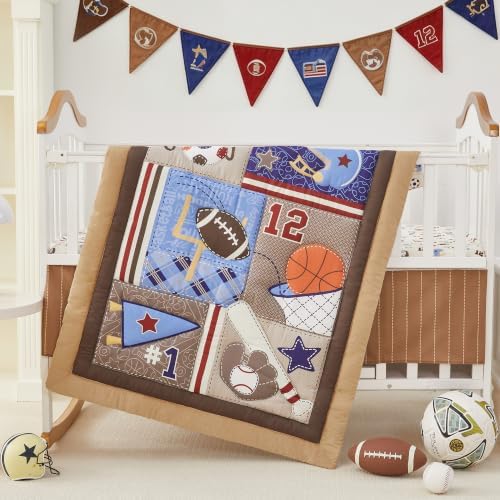 Sports Crib Bedding Set for Boys, Premium 3-Piece Baby Bedding Set Brown - Image 3