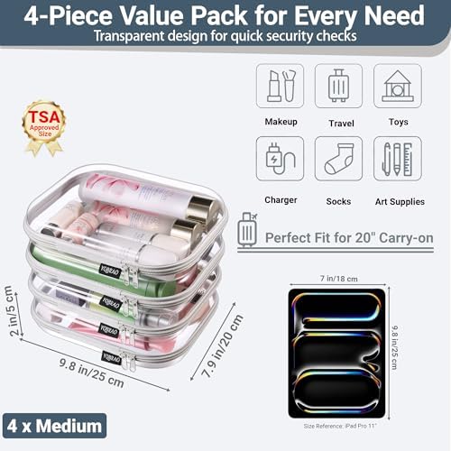 YQBRAO Clear Hard Shell Zipper Cases, 4 Medium Makeup Organizers - Image 4