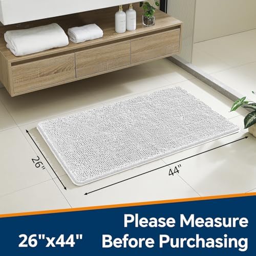 Chenille Bathroom Rug 26"x44" Light Gray, Non-Slip Plush Bath Mat - Image 2