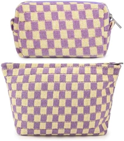 SOIDRAM 2 Pcs Checkered Makeup Bag Large Cosmetic Bag Toiletry Bag Makeup Pouch by SOIDRAM