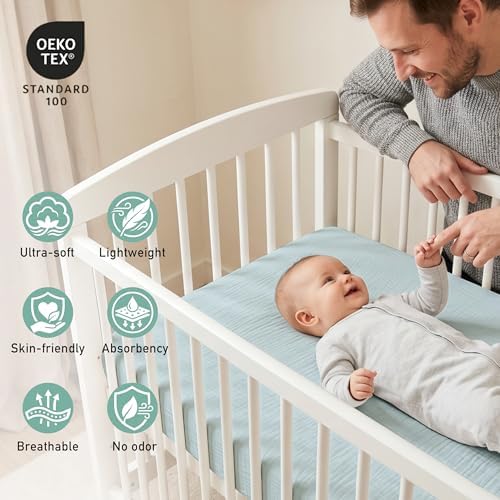 Muslin Bassinet Sheets 2 Pack, Soft Fitted Bedside Sleeper Sheet 33x20 Inch - Image 5